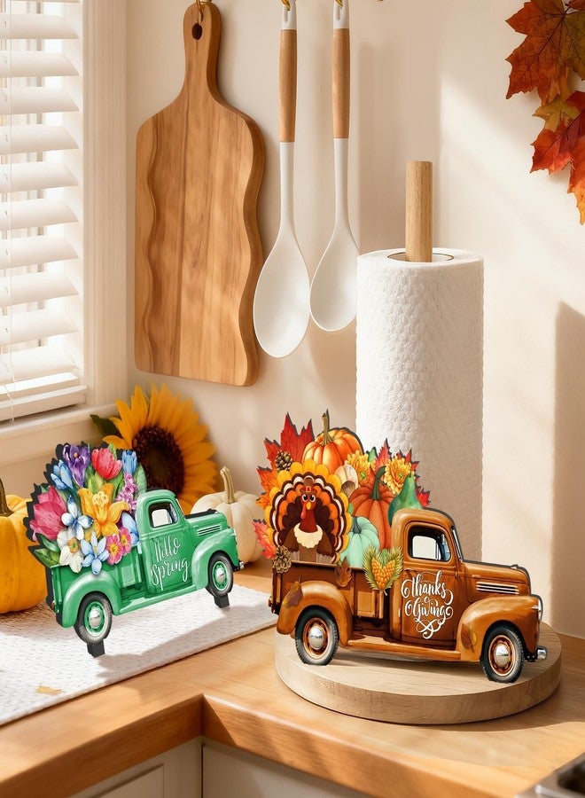 APUDWN Interchangeable Paper Towel Holder Seasonal Freestanding Bamboo Paper Towel Holder with 10 Holiday Sign Countertop Decoration for Christmas Thanksgiving Kitchen Home Bathroom(Truck) - Image 4